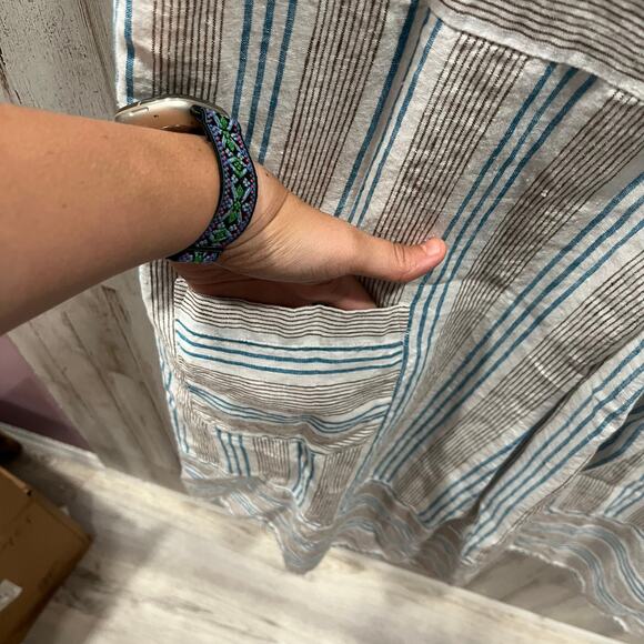 J Jill Love Linen Stripe A Line Knee Length Dress With Pockets Womens Size Large - Picture 3 of 7